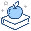 apple, book, knowledge, education, learning, reading, study