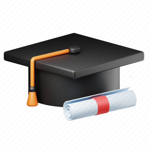 Graduation hat, diploma, graduation, education, certificate, study 3D illustration - Download on Iconfinder