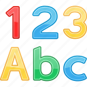 alphabet, counting, education, learning, number, reading