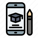 cap, education, graduation, mobile, pencil