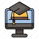education, graduation hat, online school, online learning, school, monitor