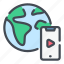 earth, globe, lesson, play, smartphone, task, video 