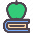 apple, book, fruit, study