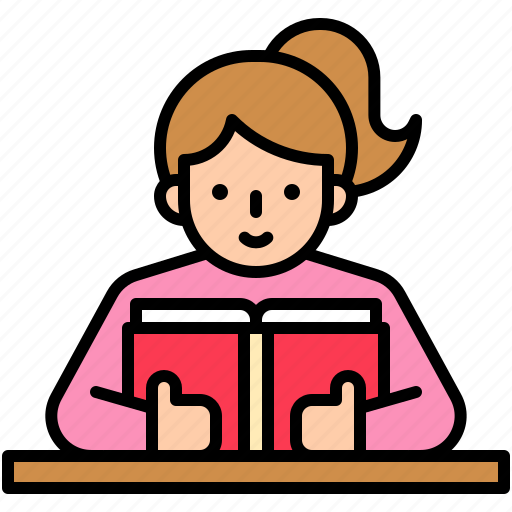 Education, knowledge, learn, study, educate, reading, girl icon - Download on Iconfinder