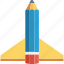 education, launch, pen, pencil, rocket, study icon 