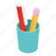 business, cup, isometric, office, pen, pencil, white 