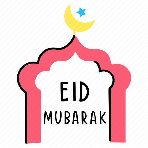 Eid mubarak, eid greetings, mosque, holy event, muslims festival sticker - Download on Iconfinder