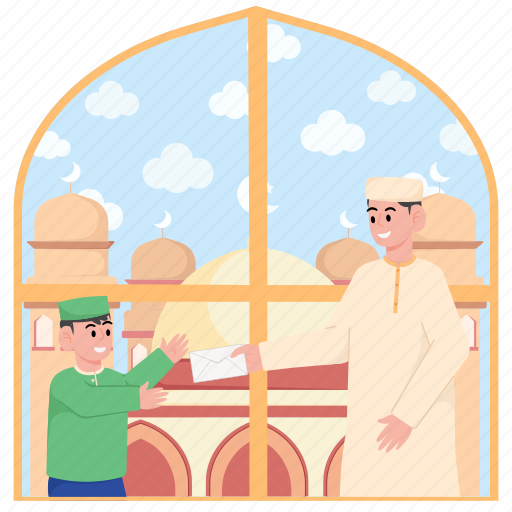 Boy, holiday, father, mosque, ramadan, charity, islam illustration - Download on Iconfinder