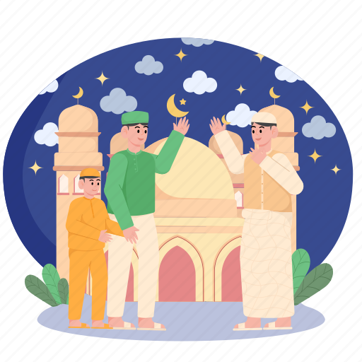 Father, man, people, kid, mosque, ramadan, eid illustration - Download on Iconfinder