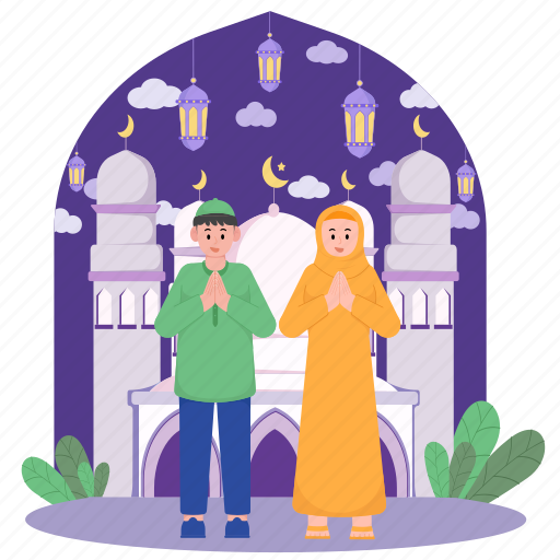 Men, women, people, mosque, eid, ramadan, muslim illustration - Download on Iconfinder