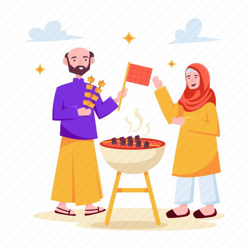 Barbecue, eid celebration, eid festival, eid food, muslim couple icon - Download on Iconfinder