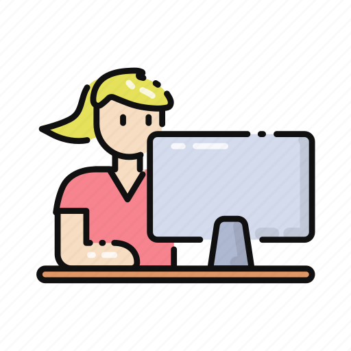 Online, computer, woman, girl, e-learning, study icon - Download on Iconfinder