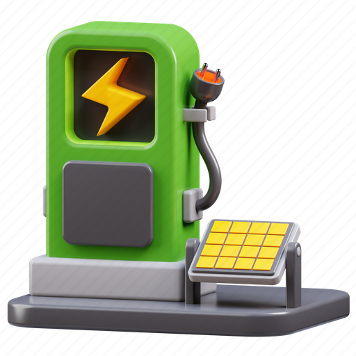 Charging station, solar panel, electric car, green energy 3D illustration - Download on Iconfinder
