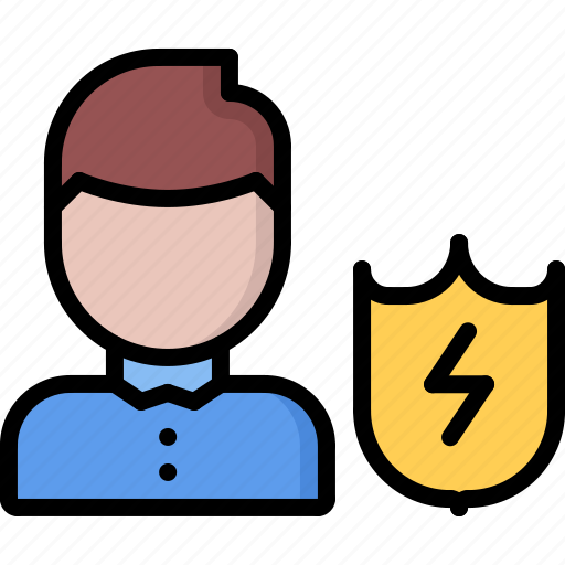 Electric, electricity, electrification, etelectrician, man, protection, shield icon - Download on Iconfinder
