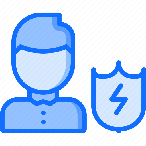 Electric, electricity, electrification, etelectrician, man, protection, shield icon - Download on Iconfinder