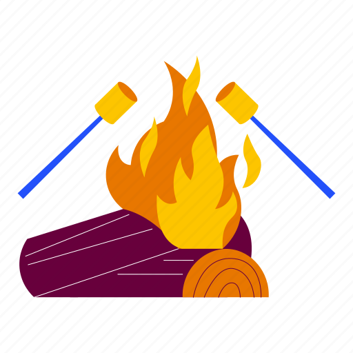 Bonfire, marshmallow, fire, campfire, flame, burn, autumn season illustration - Download on Iconfinder