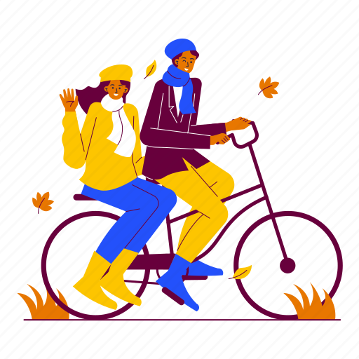 Couple on a date riding a bicycle, dating, riding a bicycle, couple, cycle, cycling, autumn season illustration - Download on Iconfinder