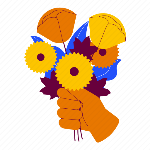 Holding flower, autumn flower, floral, bouquet, holding, hand gesture, autumn season illustration - Download on Iconfinder