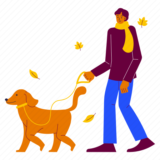 Walking with dog, dog, walk, park, pet, enjoy, autumn season illustration - Download on Iconfinder