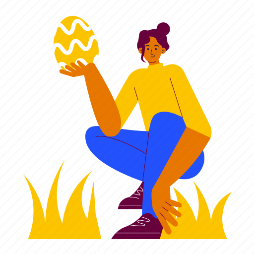 Easter egg hunt, hunting, grass, girl, game, hide egg, easter day illustration - Download on Iconfinder