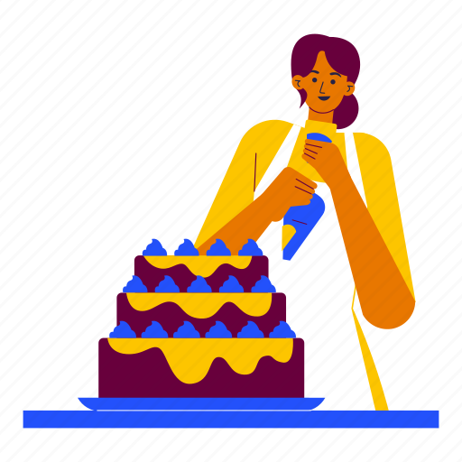 Decorating cake, bakery, baking, pastry, birthday cake, wedding cake, kitchen illustration - Download on Iconfinder