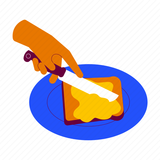 Holding a knife, spread jam on bread, spread jam, bread, hand gesture, breakfast, kitchen illustration - Download on Iconfinder