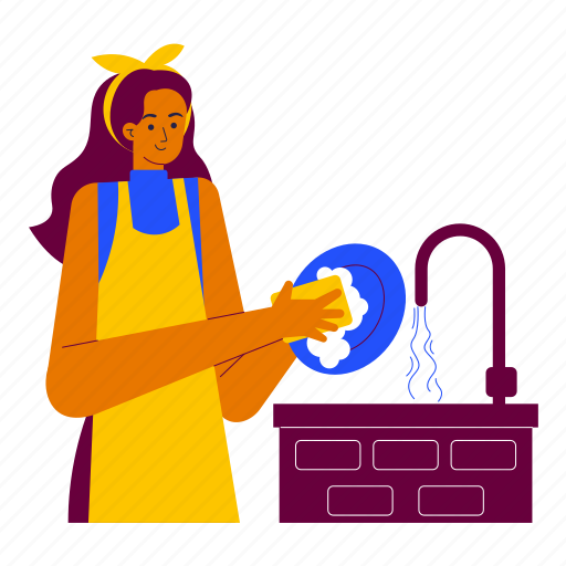 Washing dishes, wash dishes, clean, cleaning, plate, washing, kitchen illustration - Download on Iconfinder