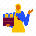 receive ramadan gift, present, boxes, special, shopping, girl, hijab, ramadan, eid