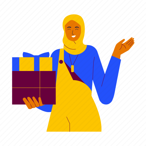 Receive ramadan gift, present, boxes, special, shopping, girl, hijab illustration - Download on Iconfinder