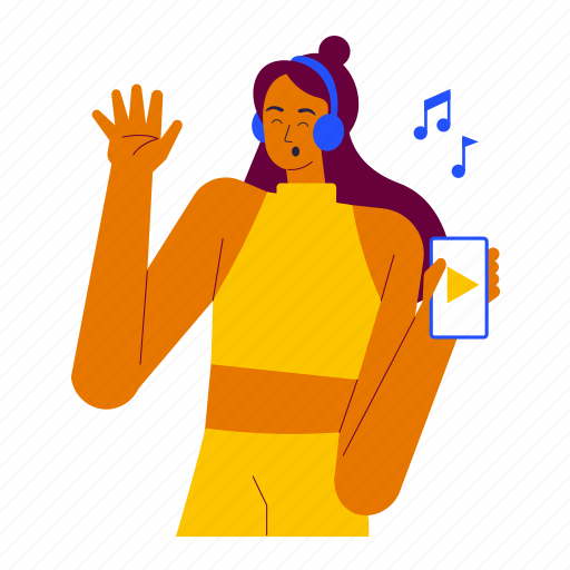 Listen to music, enjoy, girl, play, music, headphone, summer illustration - Download on Iconfinder