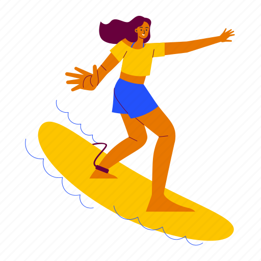 Surfing, girl, surfer, surfboard, sport, beach, summer illustration - Download on Iconfinder