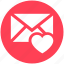 envelope, favorite, heart, letter, mail, message 