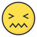 emoji, emoticon, expression, face, irritated
