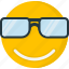 cool, emoticons, face, happy, smile, smiley, sunglass 