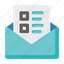 envelope, list, letter, communication, message, check, paper, menu, document 