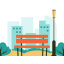 park bench, city park, public facility, lamp, recreation, exterior, outdoor, illustration 