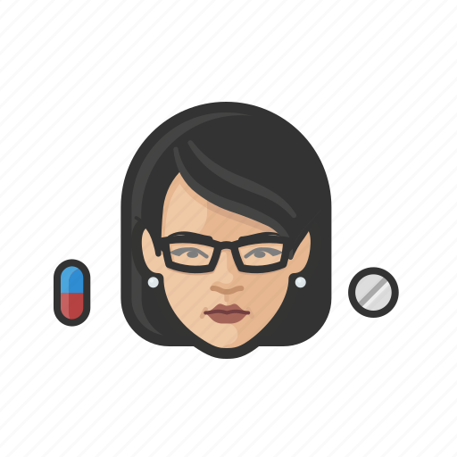Pharmacist, asian, female, glasses, medicine, face icon - Download on Iconfinder