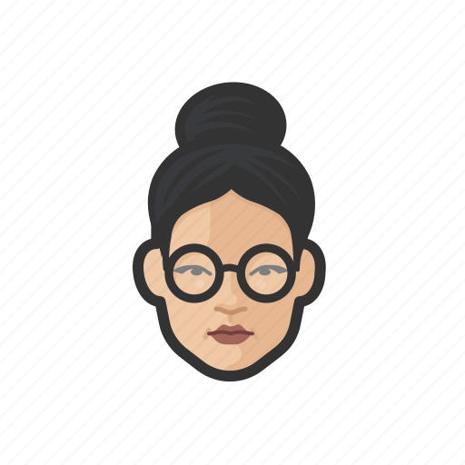 Woman, glasses, hair, bun, asian, avatar icon - Download on Iconfinder