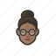 woman, glasses, hair, bun, black, avatar 
