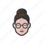 white woman, glasses, hair bun, millennial, avatar 