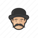 avatar, hat, mustache, inspector, bowler, asian