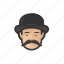 avatar, hat, mustache, inspector, bowler, asian 