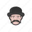 avatar, hat, mustache, inspector, bowler, caucasian 