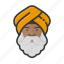 indian, sikh, turban, beard, avatar, face 