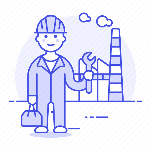 Builder, engineer, factory, industry, male, plant, production icon - Download on Iconfinder