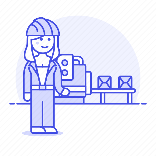 Conveyor, female, belt, worker, factory, box, manufacturing icon - Download on Iconfinder