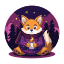 winter fox, animal, creature, cartoon, drinking tea 
