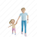 3d render, dad, daughter, walking, hold hand, parent day, fathers day, children day
