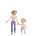3d render, mom, daughter, hold hand, walk, parent day, mothers day, children day