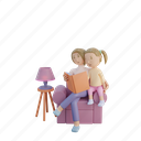 3d render, mom, daughter, read, book, parent day, mothers day, children day